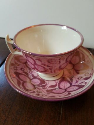 Pink Luster 3 Leaf Floral Pearlware Creamware Porcelain Soft Paste Cup & Saucer
