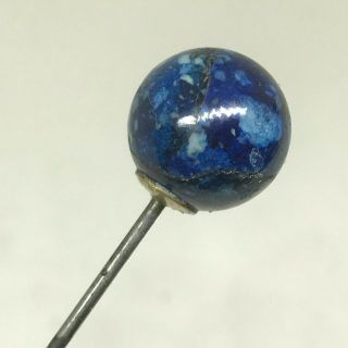 Antique Hat Pin Soft And Rich Blue Splashes Float On Lovely Sphere.  Collectible.
