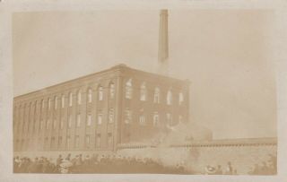 Rare Old Vintage Photo Disaster Mill Chimney Fire Factory Firemen Industry F4