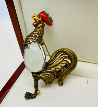 Vintage Jewellery Rare 1940s Lucite Jelly Belly Enamel Rooster Brooch/pin (coro)