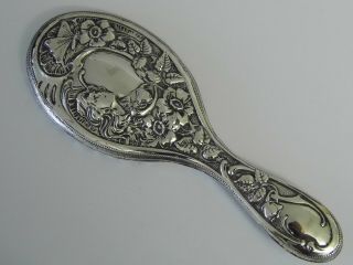 Antique Art Nouveau Solid Sterling Silver Hand Mirror Lady Butterfly 1909