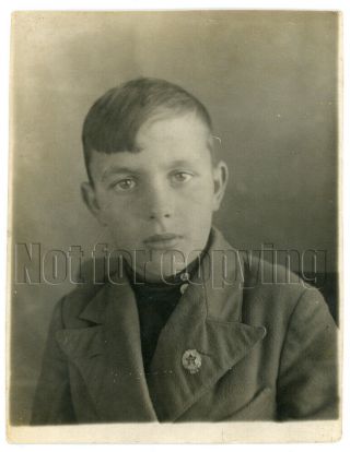 1930s Soviet Boy Groom Guy Badge Ready For Pvco Shirt Russian Antique Photo