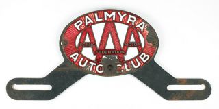 1920s Antique Enameled License Plate Topper Palmyra,  Pa Auto Club Aaa Model T A