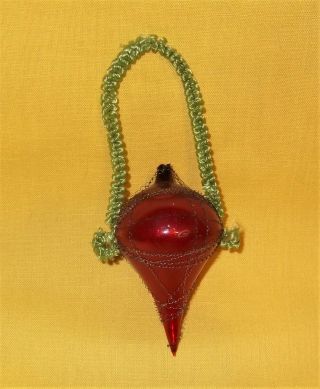 Old Antique Wire Wrapped Red Mercury Glass Tear Drop Christmas Ornament No.  2
