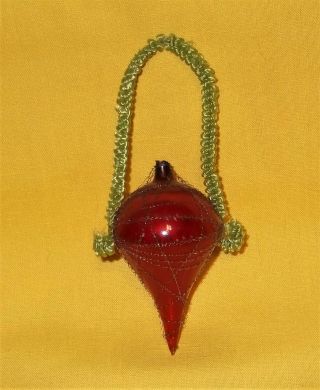OLD ANTIQUE WIRE WRAPPED RED MERCURY GLASS TEAR DROP CHRISTMAS ORNAMENT no.  2 2