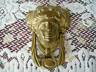 7 Inch Vintage Heavy Solid Brass Door Knocker Female Face Greek God