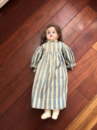 15” German Minerva Tin Head Doll W/ Glass Eyes,  Wig Vintage Doll