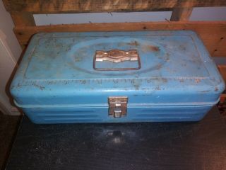 Old Metal Tackle Box.  Blue.  Antique Metal Tackle Box.  Vintage Fishing Tackle