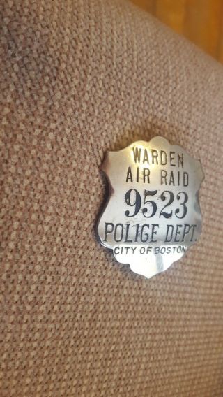 Vintage Rare Warden Air Raid Police Dept.  City Of Boston Coat Badge