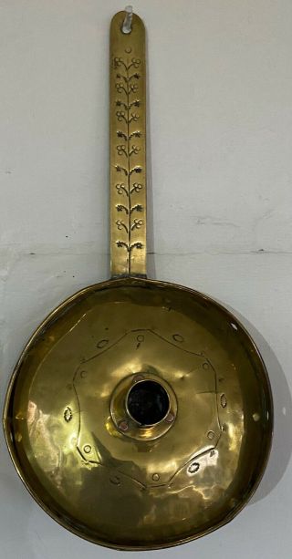 Antique 18c Brass ‘frying Pan’ Wall Hanging Candle Holder
