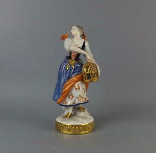 Antique German Porcelain Dresden Young Lady With Bird Figurine