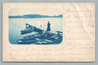 Long Lake Wi Boat Dock Rppc Cyanotype Photo—rare Antique Washburn County