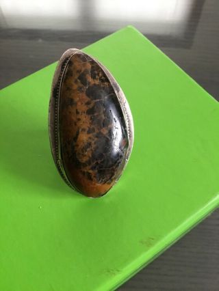 Rare Vintage Huge Petrified Wood Sterling Silver Ring