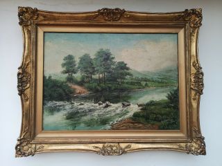 Antique 19th Century Countryside Landscape Oil Painting