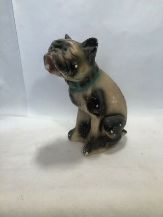 Vtg Antique 10 " French Bulldog Frenchie Chalkware Carnival Fair Prize Dog 1948