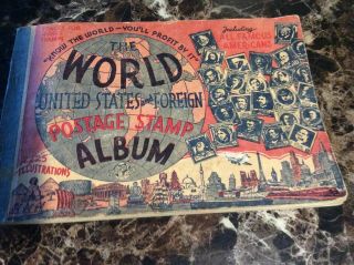 Vintage Antique Book Of World Stamps With Some Stamps