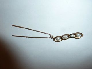 Antique Victorian 14k Gold Hairpin From Pince Nez Eyeglasses Faux Pearls Dangle
