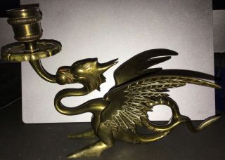 Fabulous Antique Ornate Brass Candlestick Holders Dragon Griffin