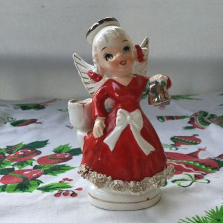 Very Rare Vintage Ucagco Christmas Angel Girl Spaghetti Figurine Candle Holder