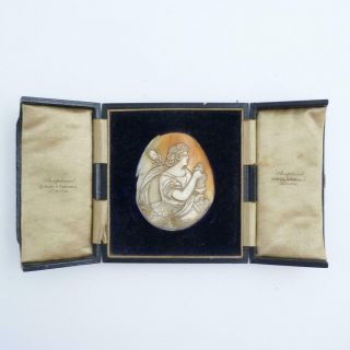 Antique Carved Cameo In Black Leather Case,  Shapland Of London