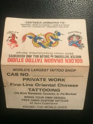 Golden Dragon Tattoo Studio Business Card Rare Bi - Fold Sailor Bill