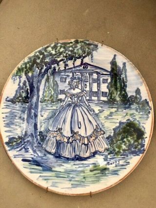Vintage " Gone With The Wind " Scenes On 3 Rare - Hand Painted Pottery Plates