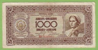 Yugoslavia - 1000 Dinara - 1946 - P67a - Vf Vintage Antique Money Banknote Rare