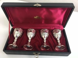 Vintage Corbell & Co Silver - Plated Cordial Mini Goblets Set Of 4 In Hard Case