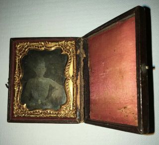 Vintage 1800’s Antique And Ornate Copper Foil Framed Tin Type Photo - Woman