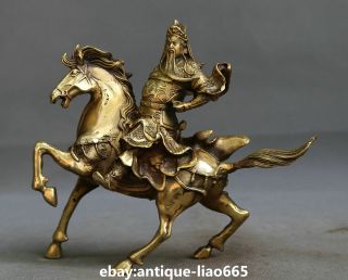 Old Antique Chinese Brass Gild Guan Gong Yu Warrior God Ride Animal Horse Statue