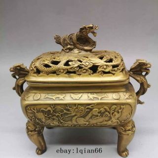 Old China Brass Copper Hand - Carved Dragon Lid Incense Burner & Xuande Mark