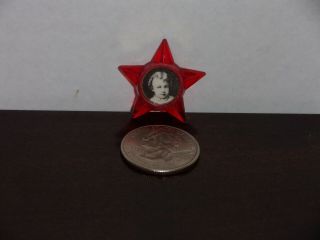 Estate Antique Vintage Red Celluloid Hard Plastic Star Brooch Pin Portrait Cameo