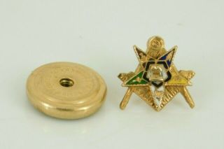 Vintage / Antique 14k Yellow Gold Masonic Enamel Tie Tack / Lapel Pin