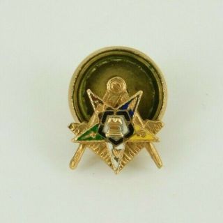 Vintage / Antique 14k Yellow Gold Masonic Enamel Tie Tack / Lapel Pin 2