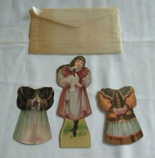 Antique Victorian J & P Coats Paper Doll With 3 Dresses And Advertising