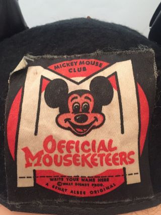 Rare Square Label 1950’s Official Mouseketeer Ears Hat Mickey Mouse Club Vintage