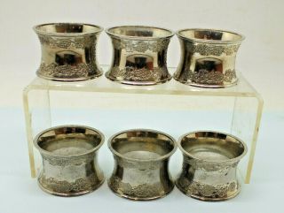 Vintage English Grenadier Decorative Set Of 6 Silver Plated Napkin Rings Boxed