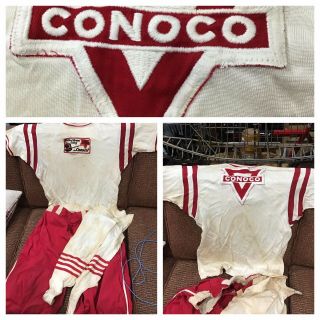 Vtg Rare Conoco Baseball Uniform Large Patch Logo Hottest Brand Going Adult Lg