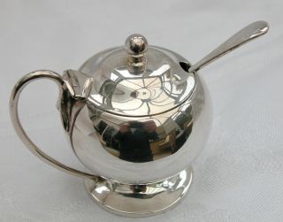 Antique Art Nouveau Style Solid Silver Mustard Pot & Spoon 1912