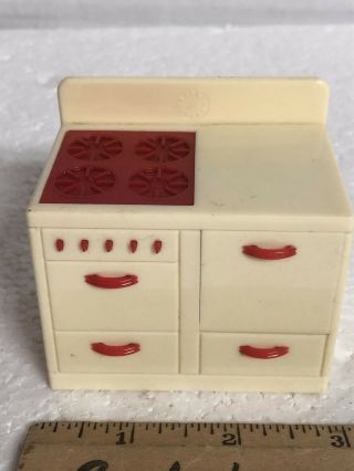 Vintage 1940s Renwal Dollhouse Furniture Toy Kitchen Stove No.  K 69 Red Ivory