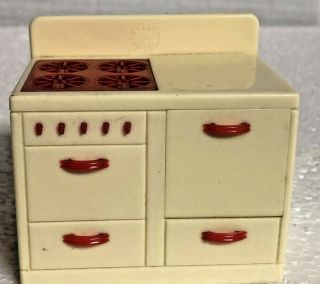 Vintage 1940s RENWAL Dollhouse Furniture Toy KITCHEN STOVE No.  K 69 Red Ivory 2