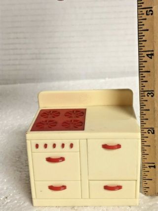 Vintage 1940s RENWAL Dollhouse Furniture Toy KITCHEN STOVE No.  K 69 Red Ivory 3