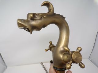 Vintage Antique Brass Dragon Water Sink Vanity Faucet Double Handle 350