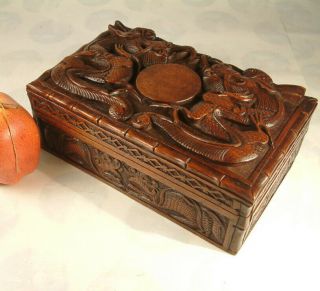 Chinese Carved Dragons Wood Box C1900