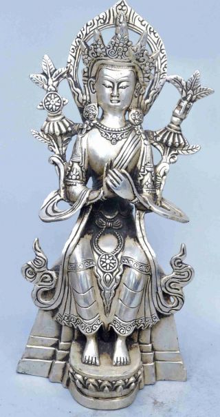 Collectable Handwork Miao Silver Carve Lotus Buddha Auspicious Souvenir Statue