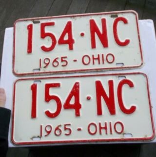 Rare Vintage Pair Oh Ohio License Plates 1965 Auto Tags 154 - Nc Set White Look Nr