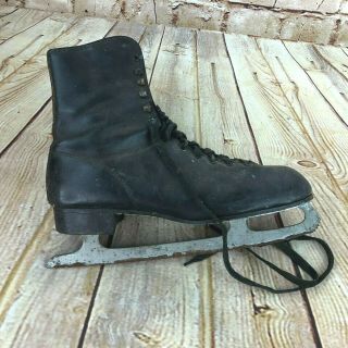 Vtg Mens Single Ice Skate Christmas Ski Lodge Decor Plaid Lined Leather