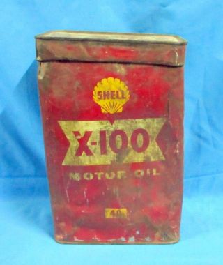 Vintage Old Collectible Rare Shell X100 Motor Oil Advertisement Tin / Cans - Tier