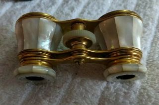 Antique Lemaire Paris Opera Glasses Mother Of Pearl / Brass In Vintage Case