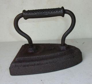 Antique Vintage Cast Sad Iron Solid Handle Clothing Press Door Stop Paper Weight 2